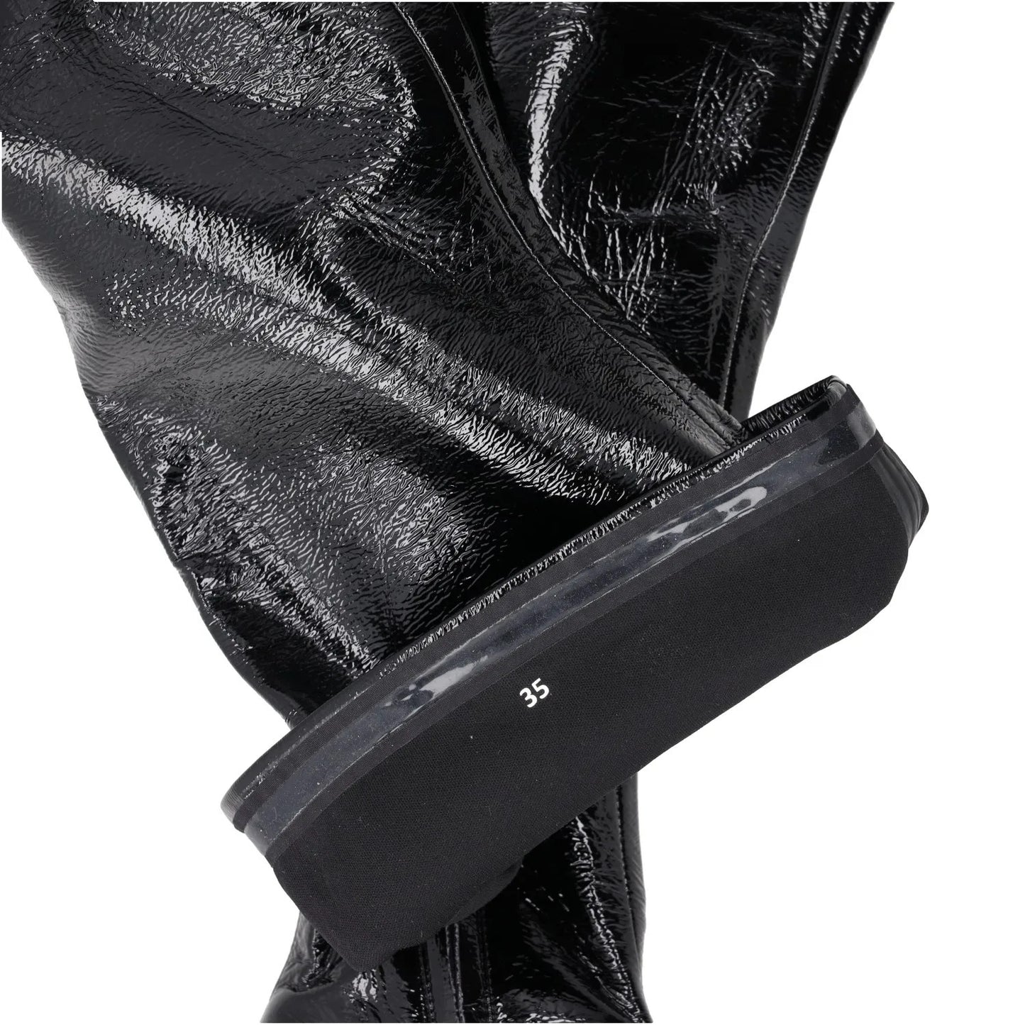 PRADA Womens Thigh High Boots Black Leather Shiny Chunky Sole UK 5 RRP 1600 — View 7