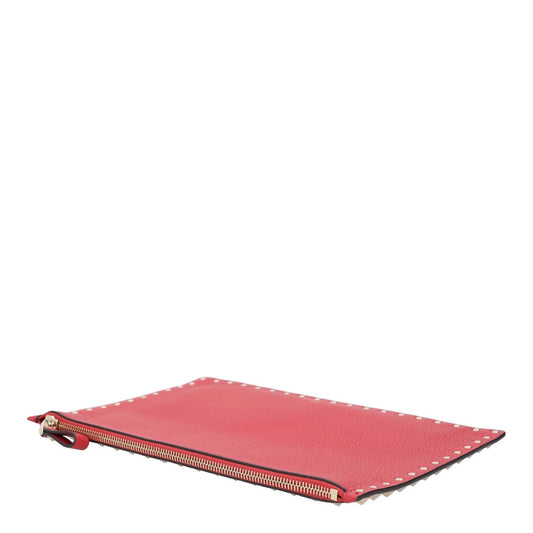 VALENTINO Womens Clutch Bag Red Leather Silver Studded Logo Size S RRP 700 — View 2