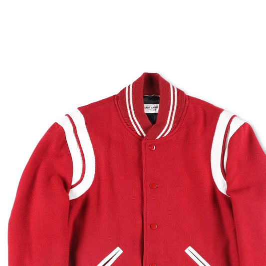 SAINT LAURENT Womens Varsity Jacket Red White Wool Snap Closure Size 48 RRP 2000 — View 2