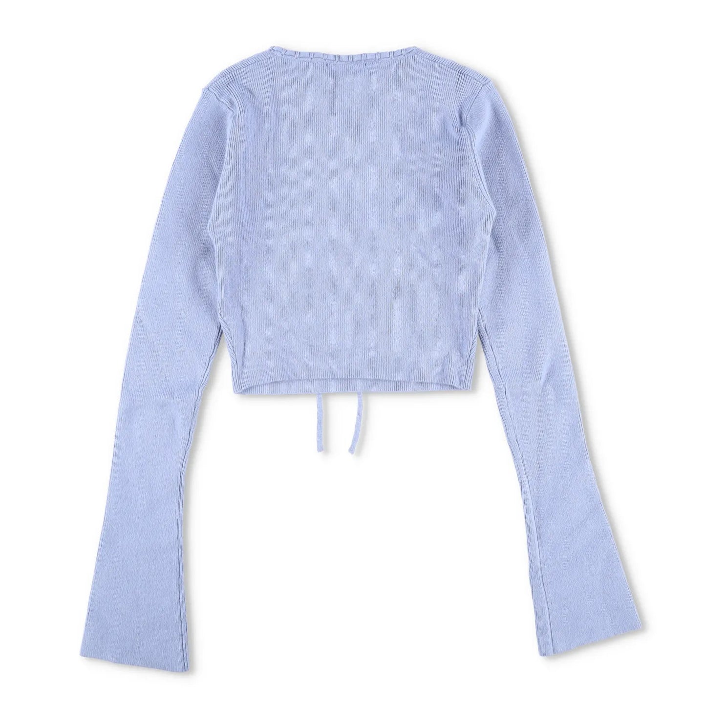 DANIELLE GUIZIO Womens Bow Knit Sweater Long Flared Sleeve Cropped Blue L RRP195 — View 7