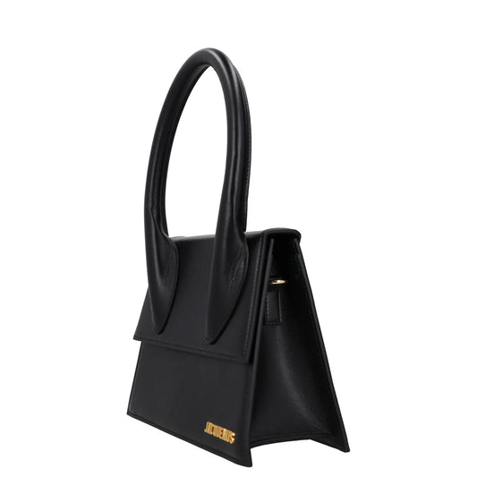 JACQUEMUS Womens Top Handle Bag Black Leather Flap Closure Gold Logo OS RRP 640 — View 2