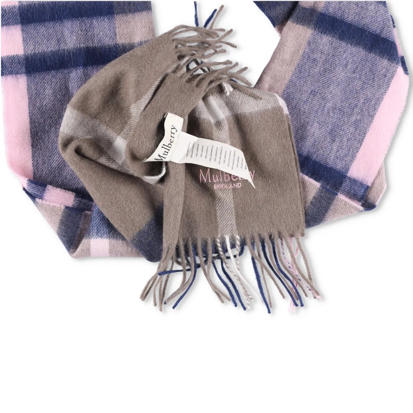 MULBERRY Womens Rectangle Scarf Wool Knit Multicoloured Plaid Logo OS RRP 200 — View 5