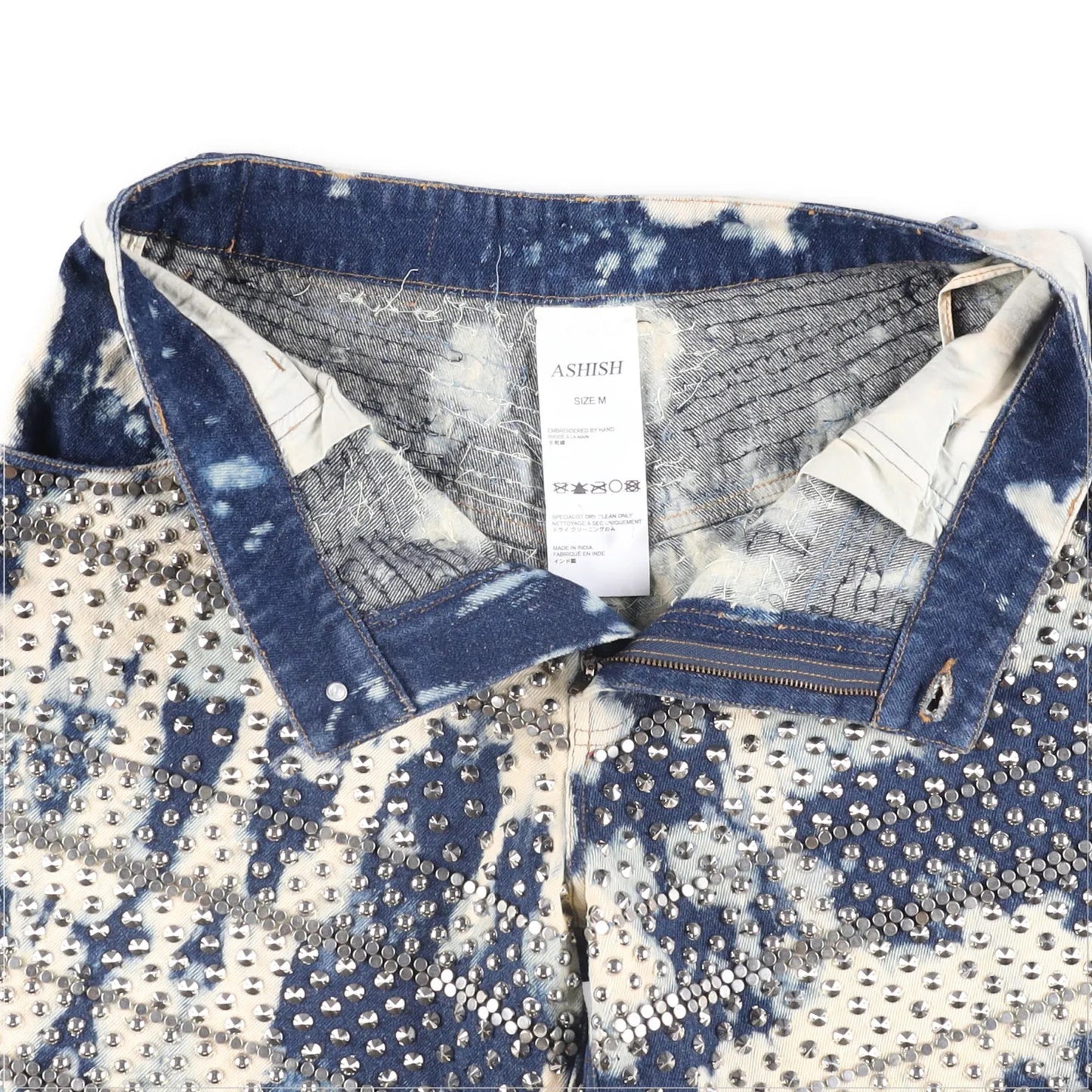ASHISH Mens Studded Acid Wash Denim Cotton Blue White Size Medium RRP 425 — View 6
