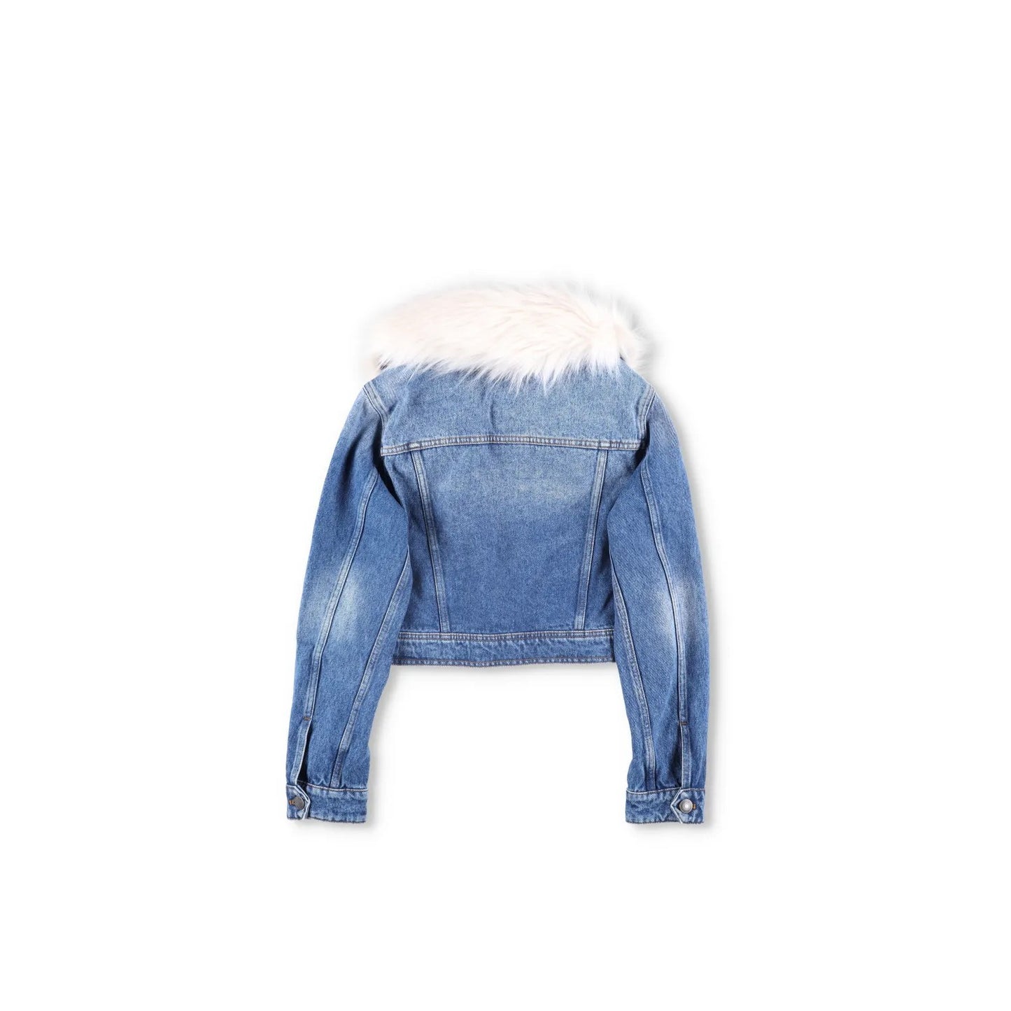 AMI Womens Denim Jacket Faux Fur Collar Cropped Blue Long Sleeve Size L RRP 365 — View 7