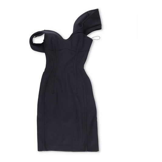 BOTTEGA VENETA Womens Midi Dress Sweetheart Double Layered Wool Black 38 RRP4479 — View 2