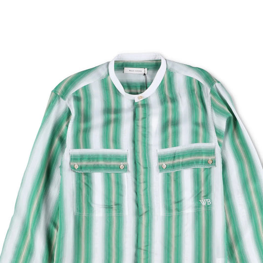 WALES BONNER Mens Cadence Silk Stripe Shirt Green White Button-Up 48 RRP 570 — View 2