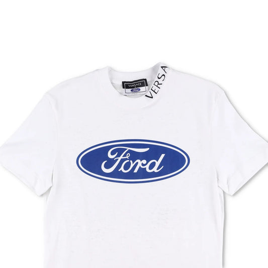 VERSACE Womens T-Shirt Large Ford Logo White Cotton Crew Neck Size XS RRP 200 — View 2