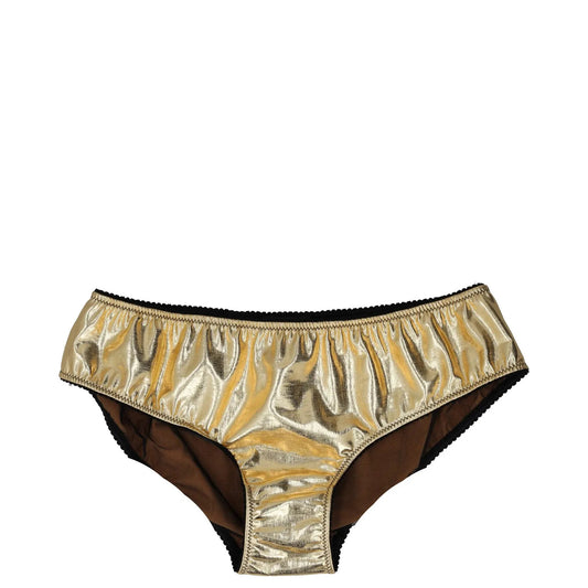 DOLCE&GABBANA Women Bikini Bottoms Laminated Jersey Stretch Gold Brief XL RRP253 — View 2