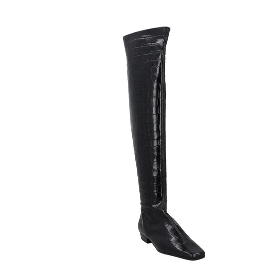TOTEME Womens Knee High Boots Black Leather Slip On Pointed Croc UK 3 RRP 770 — View 2