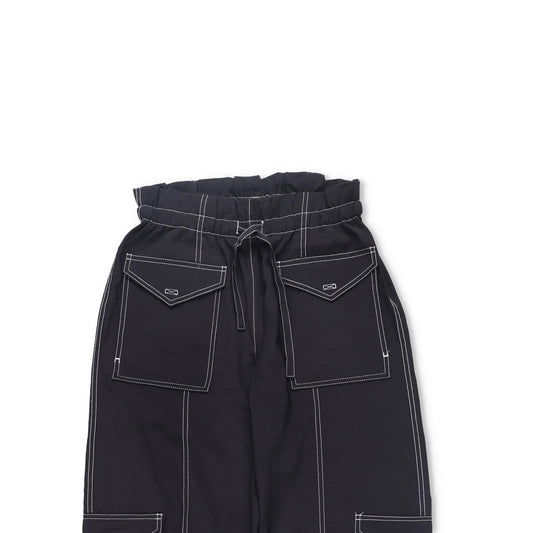 GANNI Womens Trousers Light Slub High Waist Pocket Tie Bottom Black 36 RRP 255 — View 2
