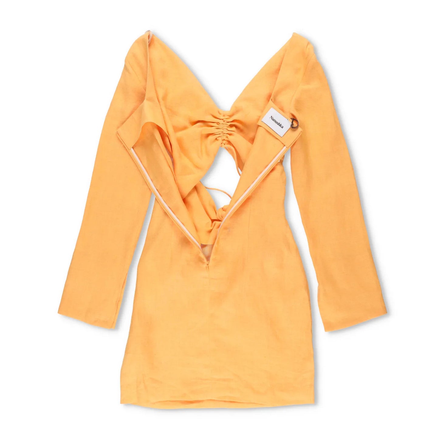 NANUSHKA Womens Gilia Mini Dress V-Neck Long Sleeve Ruched Orange Tie XXS RRP540 — View 10