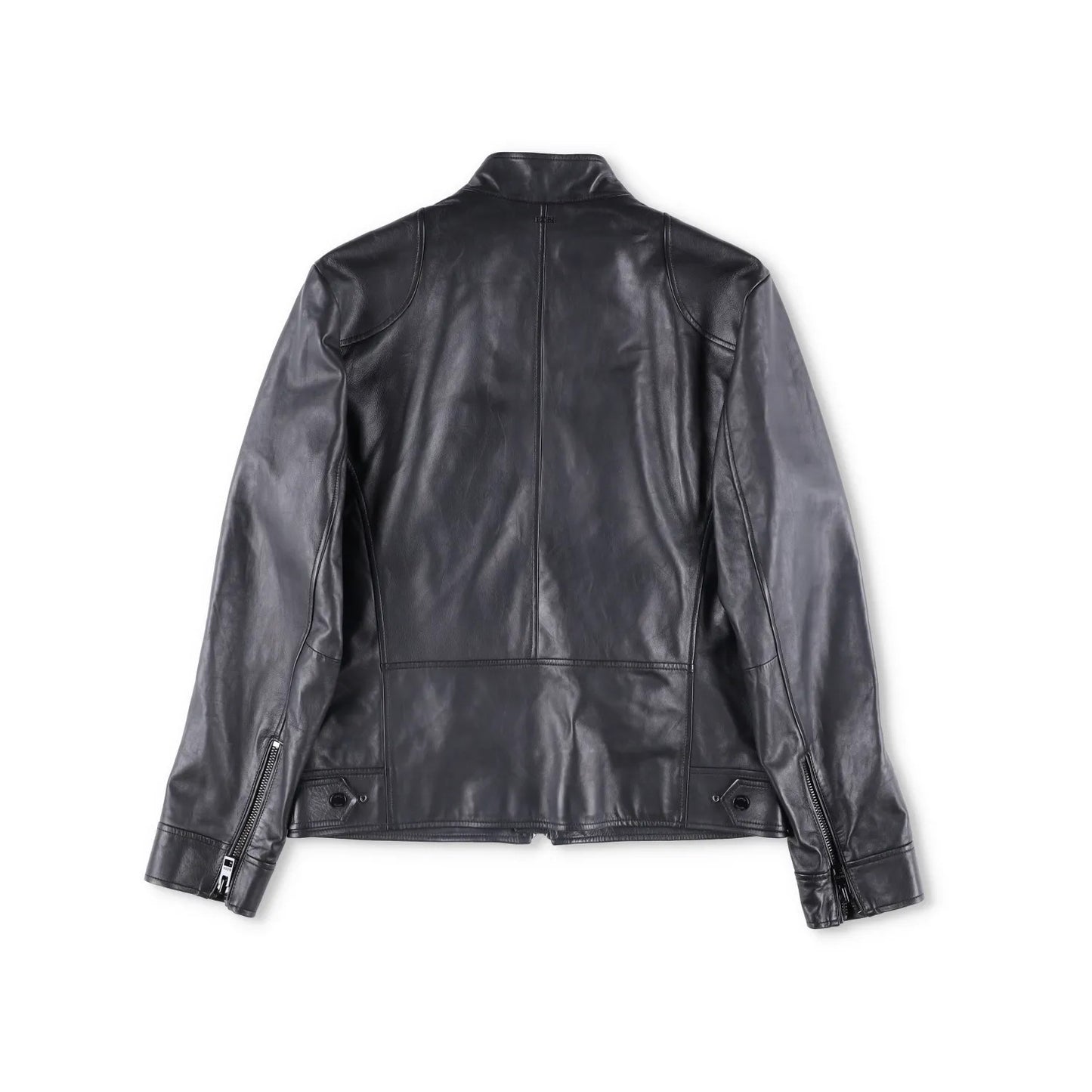 BOSS Mens Leather Biker Jacket Black Zip Closure Stand-Up Collar Size 52 RRP 450 — View 9