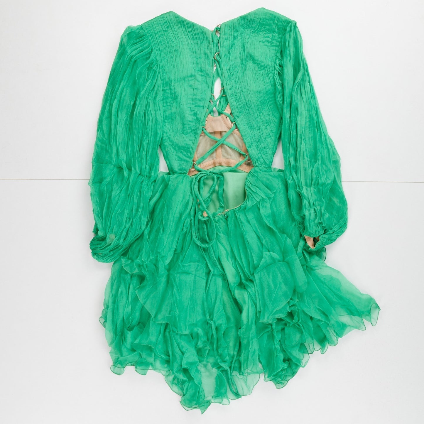MARIA LUCIA HOHAN Lilo Green Ruffle Silk Mini Dress Size 34 RRP1850 — View 10