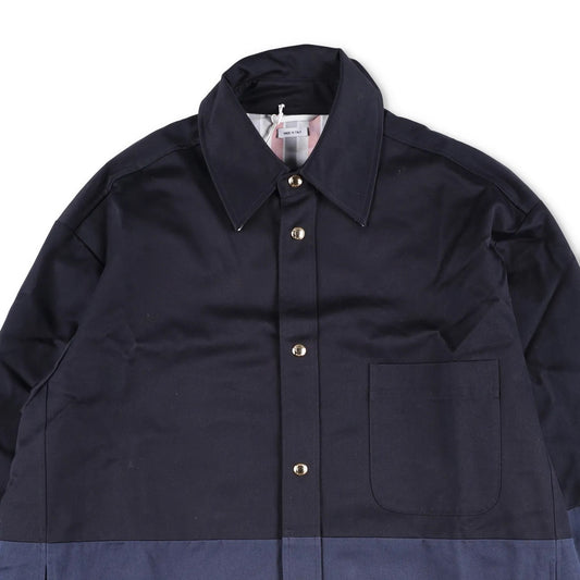THOM BROWNE Mens Oversized Combo Snap Front Shirt Jacket Black Blue 2 RRP 1840 — View 2
