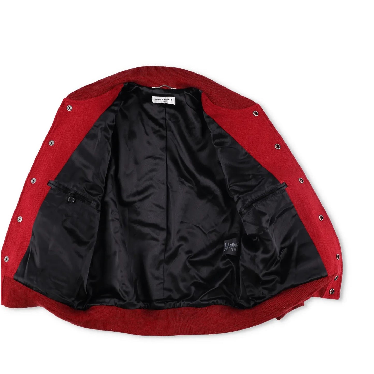 SAINT LAURENT Womens Varsity Jacket Red White Wool Snap Closure Size 48 RRP 2000 — View 10