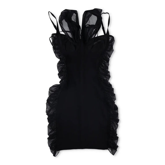 MUGLER Womens Mini Dress V-Neck Sleeveless Black Ruched Size 40 RRP 1475 — View 2