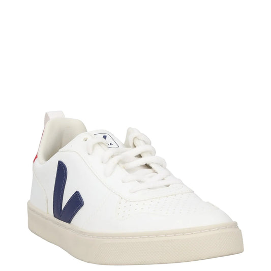 VEJA Womens Trainers White Leather Low Top Lace Up Red Blue Upper UK 4 RRP 140 — View 2