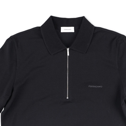 SALVATORE FERRAGAMO Men Polo Shirt Piquet Jersey Short Sleeve Zip Black S RRP443 — View 2