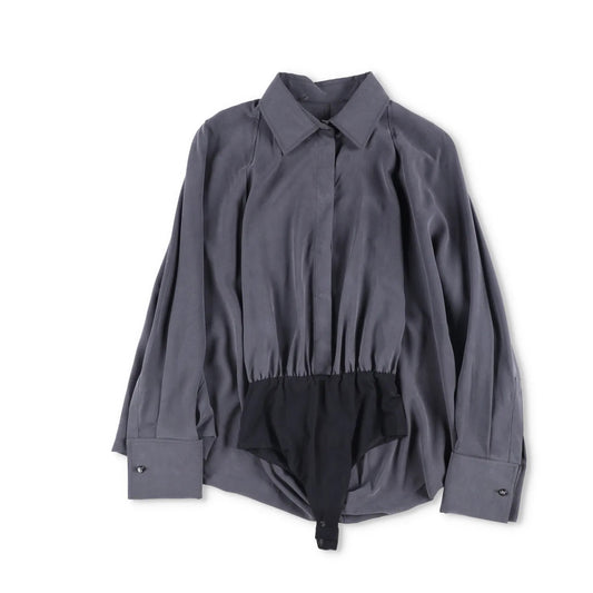 MAX MARA Womens Blouse Tempo Long Sleeve V-Neck Dark Grey Button Up UK 8 RRP 705 — View 2