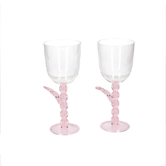 MAISON BALZAC Set Of 2 Palmier Wine Glasses Clear Pink Glass OS RRP 110 — View 2