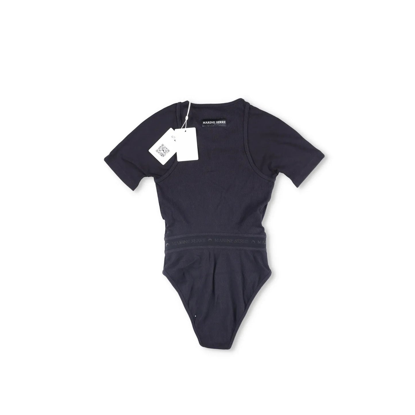 MARINE SERRE Organic Cotton Rib 2X2 Body Black Bodysuits Size XS RRP 260 — View 5