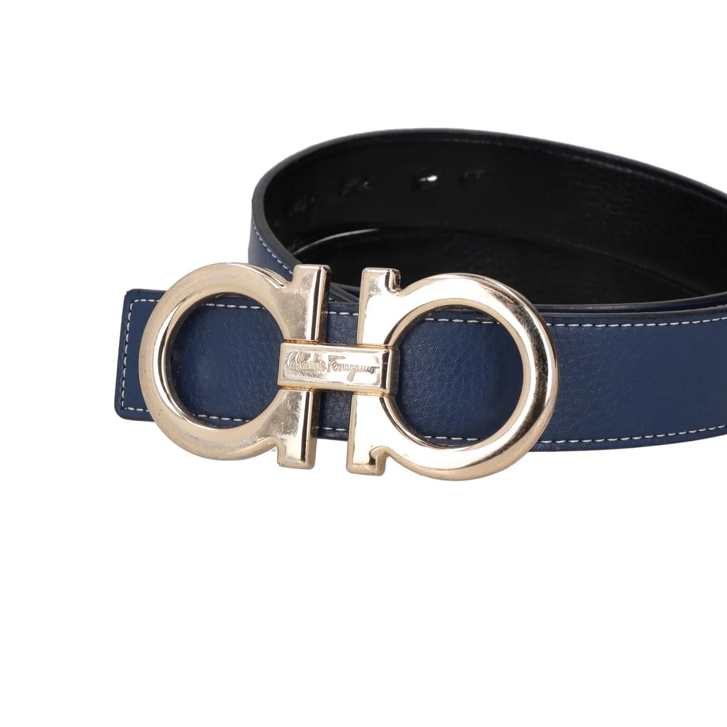 SALVATORE FERRAGAMO Womens Belt Blue Leather Gold Buckle Size 46 RRP 350 — View 15