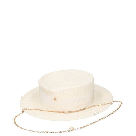 RUSLAN BAGINSKIY Womens Straw Boater Hat White Chain Buttn Size S RRP 430 — View 2