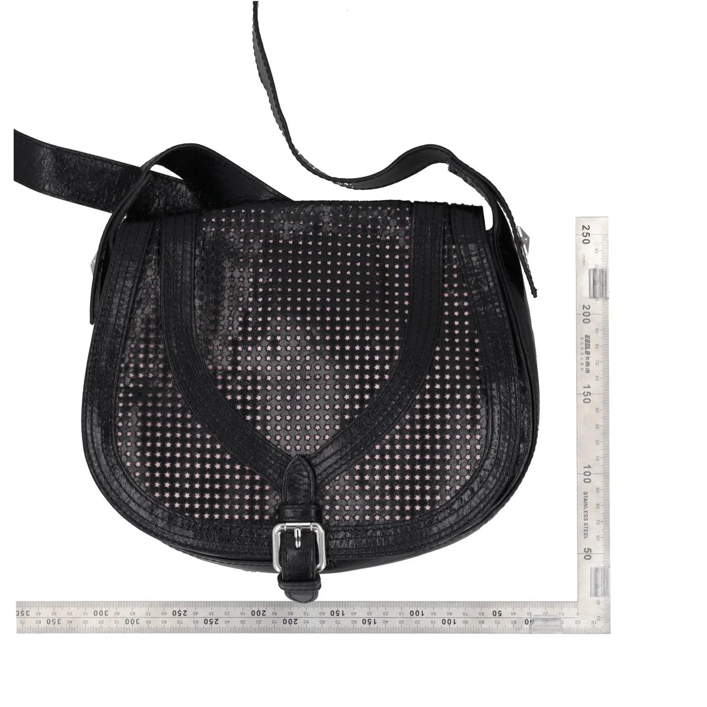 JUST CAVALLI Womens Saddle Handbag Black Leather Silver Buckle Closure M RRP 300 — View 10