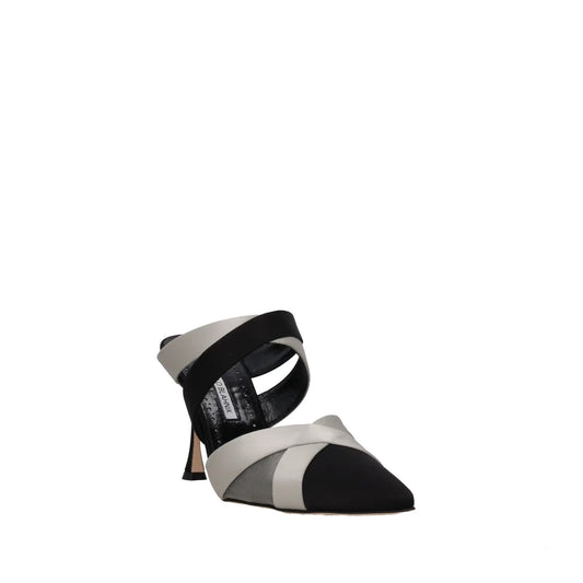 MANOLO BLAHNIK Womens Oyounak 90 Strappy Pt Toe Mule Bicolour Satin UK7 RRP 815 — View 2