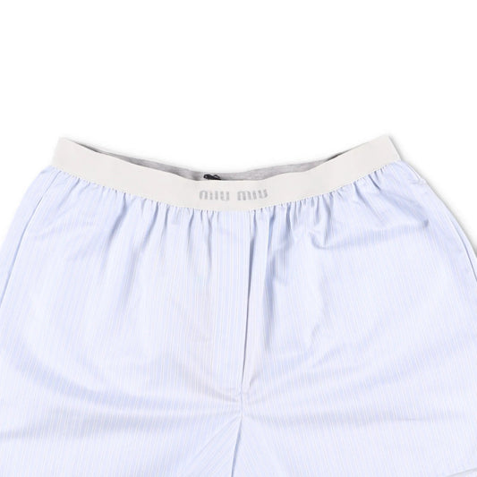 MIU MIU Womens Shorts Cotton Striped Blue White Flat Front Size 2 RRP 1050 — View 2