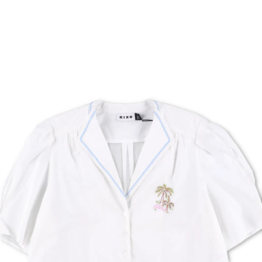 RIXO Womens Ravello Blouse Collared Palm Embroidered Short Puff Sleeve 14 RRP175 — View 2