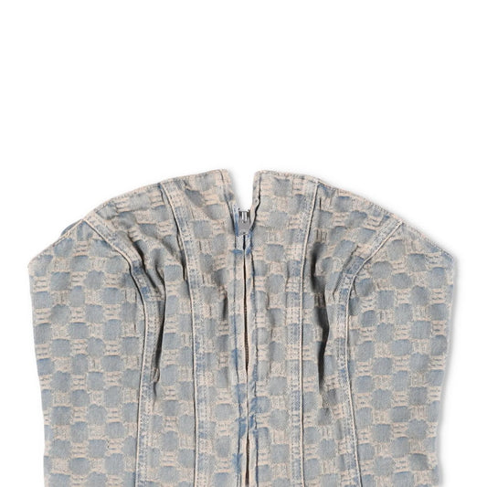 MISBHV Womens Jacquard Denim Monogram Corset Top Blue Cotton Size XL RRP 285 — View 2