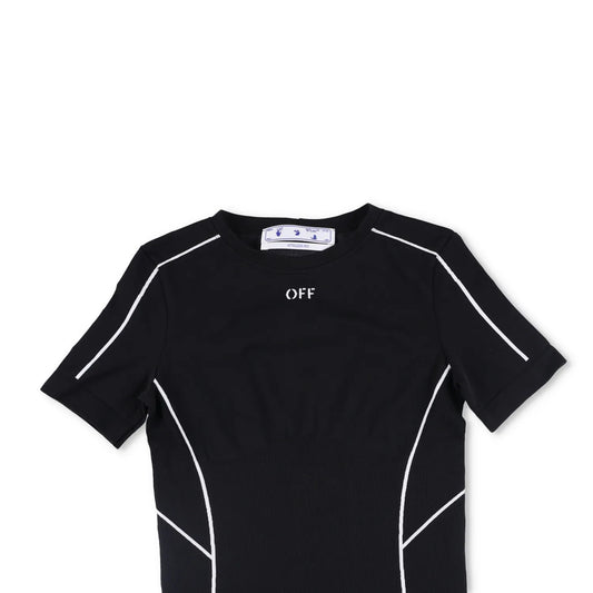 OFF-WHITE T-Shirt Black Synthetic White Striped Crew Neck Slim Fit S RRP250 — View 2