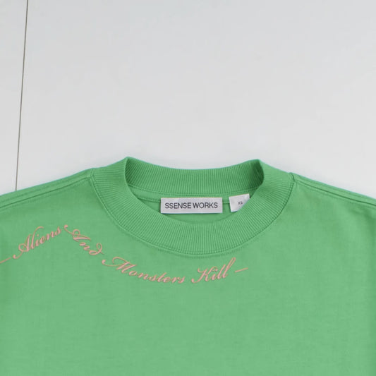 SSENSE WORKS Mens Green Cotton Long Sleeve Crew Neck T-Shirt Size XS RRP 150 — View 2
