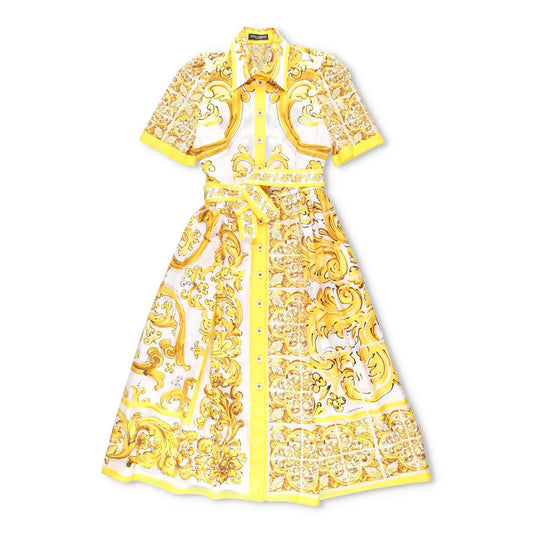 DOLCE & GABBANA Womens Dress Midi Short Sleeve Maiolica Yellow Size 40 RRP 2150 — View 2