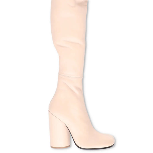 BURBERRY Womens Thigh High Boots Ivory Leather Zip Closure UK 5 RRP 1750 — View 2