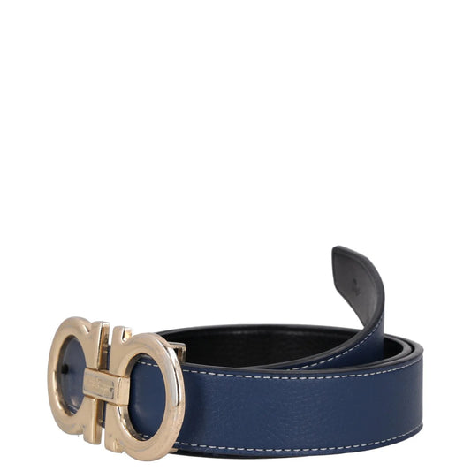 SALVATORE FERRAGAMO Womens Belt Blue Leather Gold Buckle Size 46 RRP 350 — View 2
