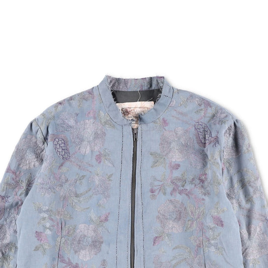 BY WALID Mens Bomber Jacket Blue Cotton Embroider Floral Band Collar XL RRP 1500 — View 2