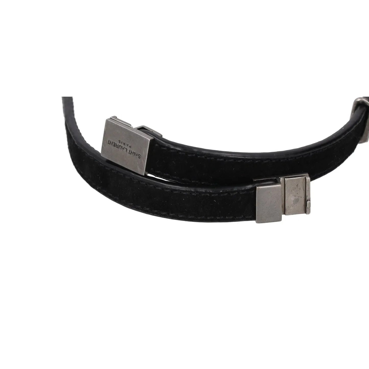 SAINT LAURENT Womens Bracelet Belt Black Leather Silver YSL RRP 275 — View 10