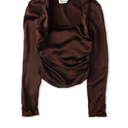 ELLEME Womens Scoop Neck Lomng Sleeve Knot Gathered Top Brown 34 RRP 385 — View 2