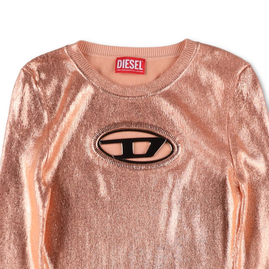 DIESEL Womens Knitwear Top Shades Of Metallic Foil Oval T-Shirt Orange S RRP 225 — View 2