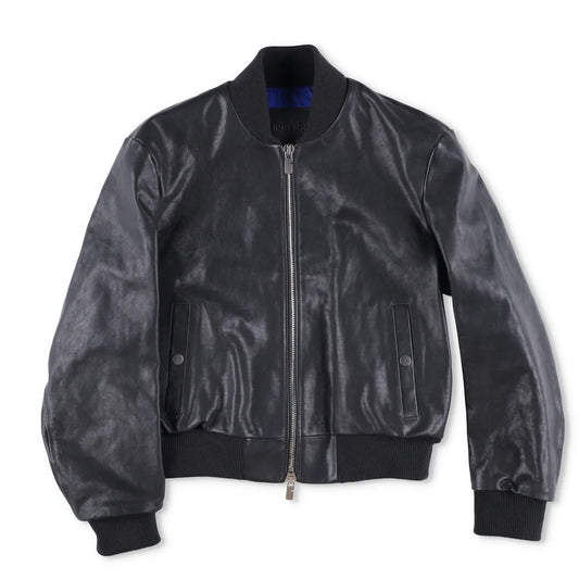 BURBERRY Mens Bomber Jacket Zipped Leather Black Band Collar Size 46 RRP 3490 — View 2