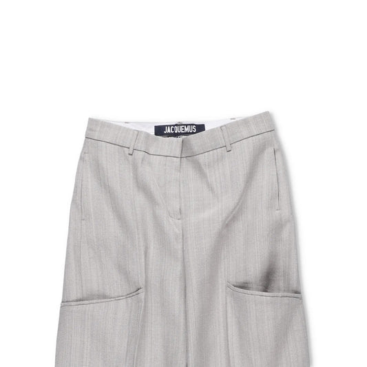 JACQUEMUS Womens Wide Leg Trousers Grey Silk Blend Pockets Size 40 RRP 300 — View 2