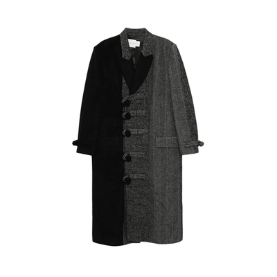 FENG CHEN WANG Mens Multi Flannel Stripe Overcoat Black Grey Size XL RRP 1275