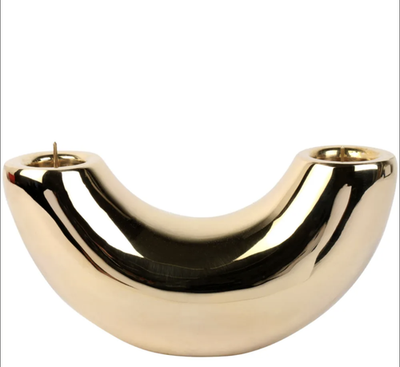 DINOSAUR DESIGNS Brass Horn Candlestick Metallic Glossy Finish Home Decor RRP32