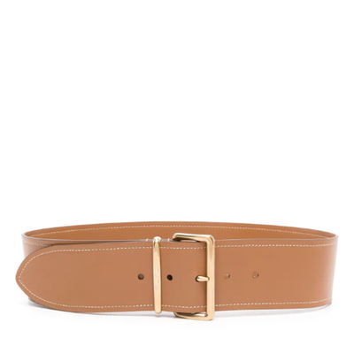 MIU MIU Womens Waist Belt 6Cm Wide Calf Leather Brown Gold Hardware 80 RRP 535
