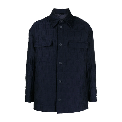FENDI Mens Blouson Embossed Jacket Shirt Jacket Blue Knit Size 48 RRP 2150
