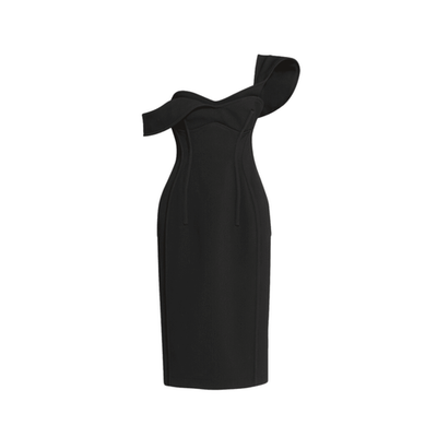 BOTTEGA VENETA Womens Midi Dress Sweetheart Double Layered Wool Black 38 RRP4479