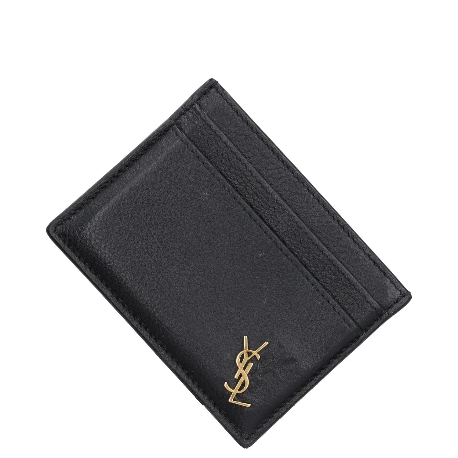 SAINT LAURENT Womens Tiny Monogramme Card Holder Black Gold One Size RRP 190 — View 4