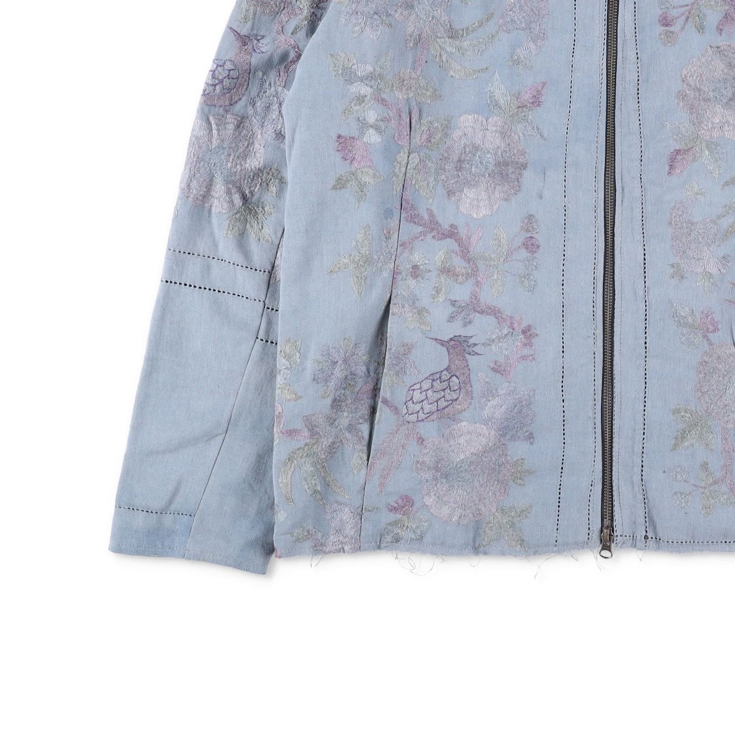 BY WALID Mens Bomber Jacket Blue Cotton Embroider Floral Band Collar XL RRP 1500 — View 3